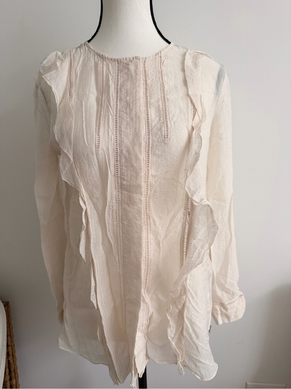 Massimo Dutti Cream Textured Ruffle Blouse - Picture 2 of 4